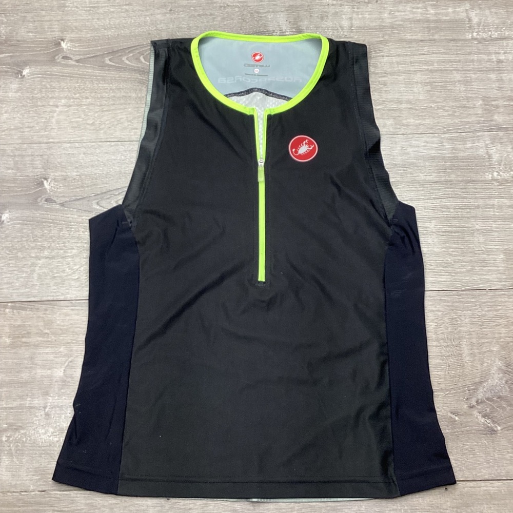 Castelli Shirt Rosso Corsa Mens XS Black Neon Cycling Tank Top Sleeveless Jersey